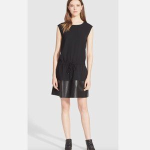 NWT VINCE LEATHER CONTRAST BAND DRESS BLACK S $495